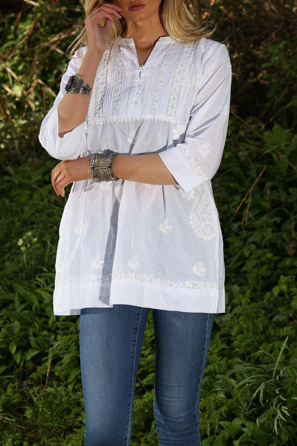 Roma Embroidered White Lawn Short Kurta