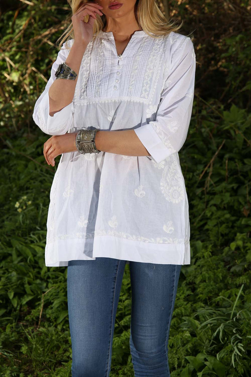 Roma Embroidered White Lawn Short Kurta