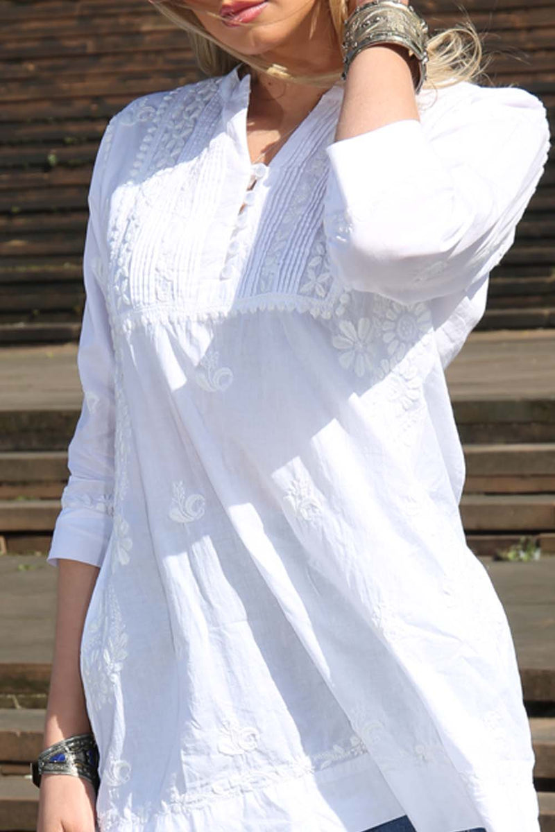 Roma Embroidered White Lawn Short Kurta